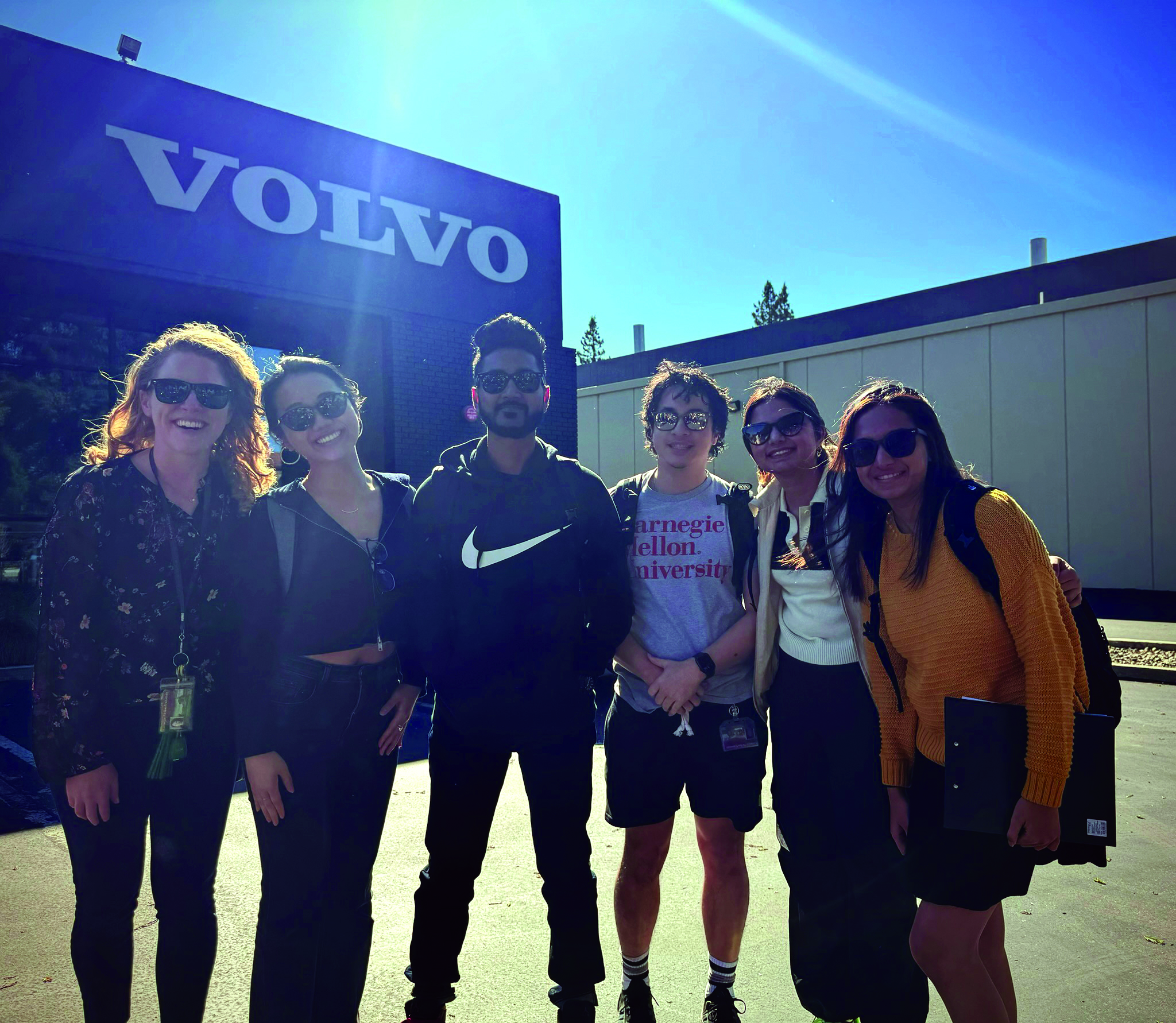 Students pose outside of Volvo Innovation Lab
