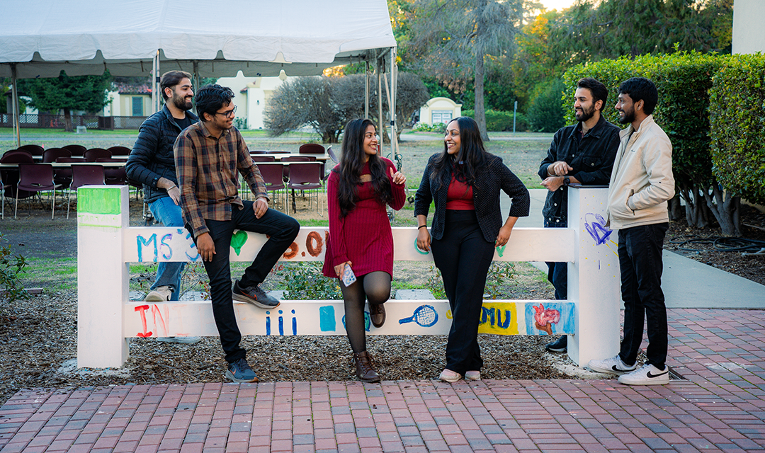 students talking on CMU-SV campus