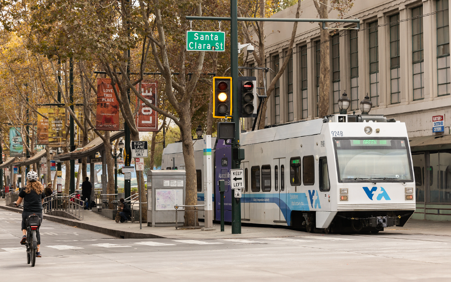 bus on city street