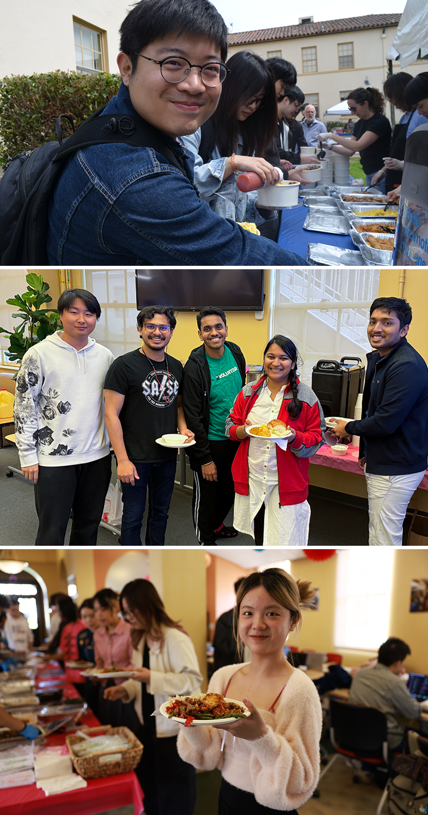 collage of students eating together