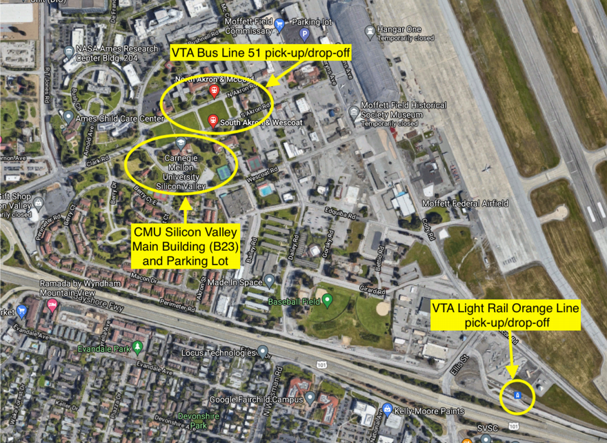 VTA bus pick up and drop off locations on map
